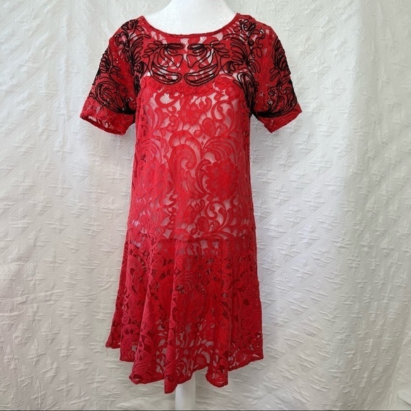 Free People Beautiful Dreamer Red Lace Dress - Picture 3 of 7